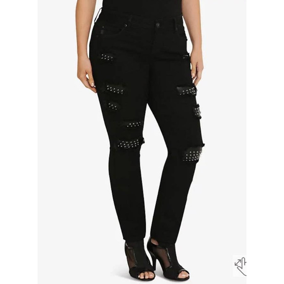 torrid Denim - Torrid Black Studded Destruction Premium Skinny Jean